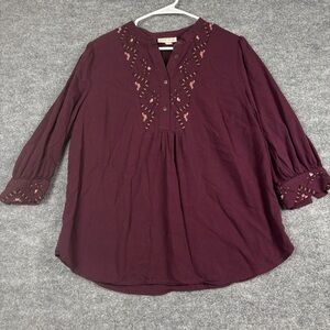 Knox Rose Burgundy Embroidered Boho Blouse M